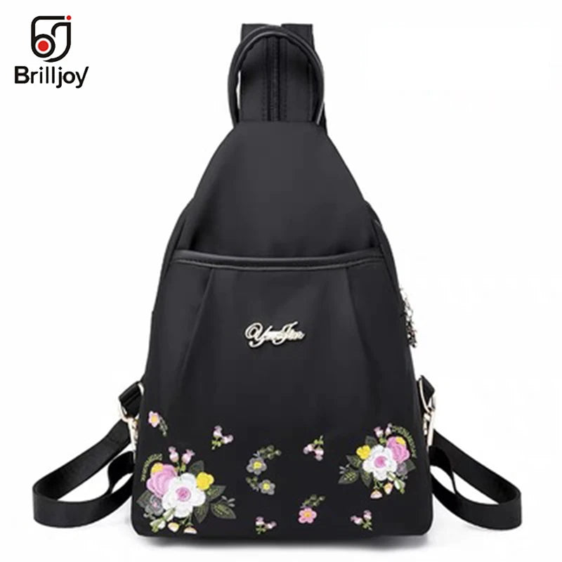 Embroidery Backpack Women Oxford Anti Theft Schoolbag Travel Backpack