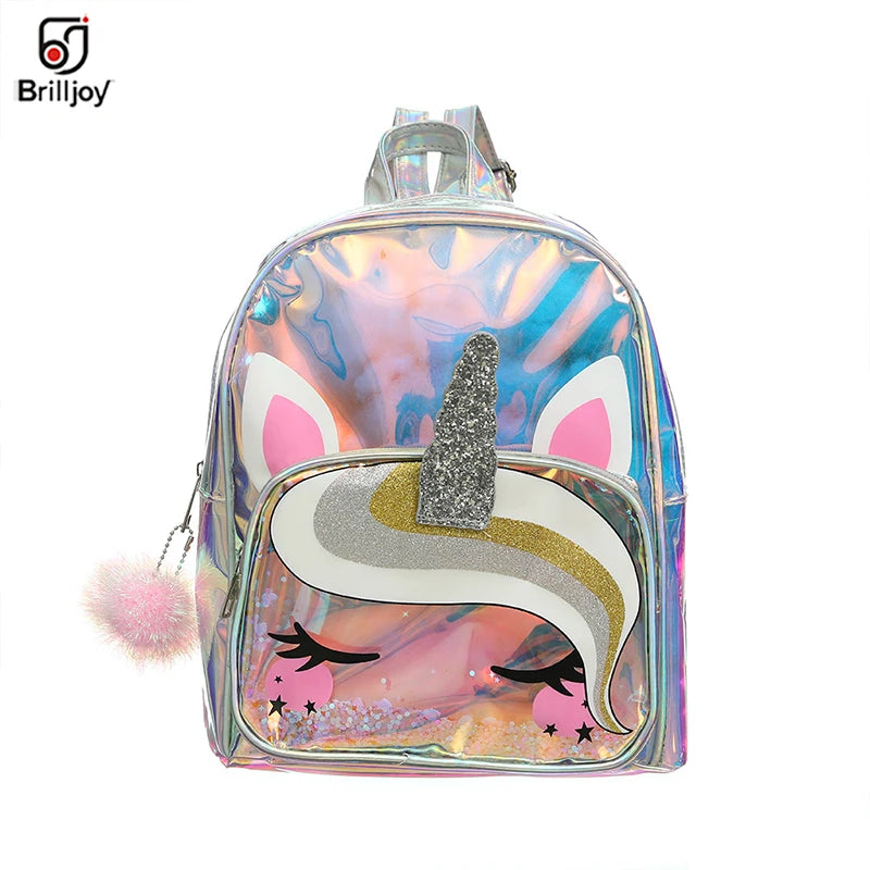 Holographic Unicorn Backpack Girls Laser TPU Schoolbag Large Capacity
