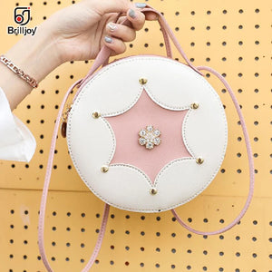 Round Leather Shoulder Bag Crossbody Tote Handbag