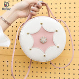 Round Leather Shoulder Bag Crossbody Tote Handbag