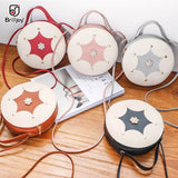 Round Leather Shoulder Bag Crossbody Tote Handbag