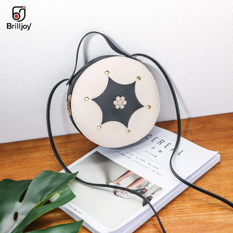 Round Leather Shoulder Bag Crossbody Tote Handbag