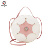 Round Leather Shoulder Bag Crossbody Tote Handbag