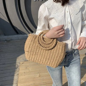 British Style Small Messenger Bag for Women Straw Shoulder Handbag