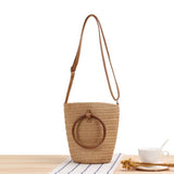 British Cylinder Straw Woven Bag Crossbody Dual-Use Bucket Leisure Bag