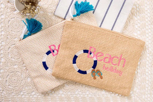 British Style Straw Beach Bag Women's Handbag with Ring