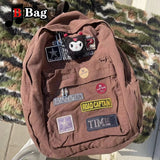 Brown Canvas Backpack Women Gothic Punk Spicy Girl Vintage Bag Large Capacity