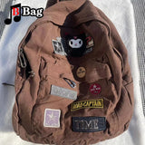 Brown Canvas Backpack Women Gothic Punk Spicy Girl Vintage Bag Large Capacity