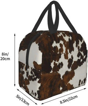 Brown Cow Print Cartoon Insulated Lunch Bag for Women