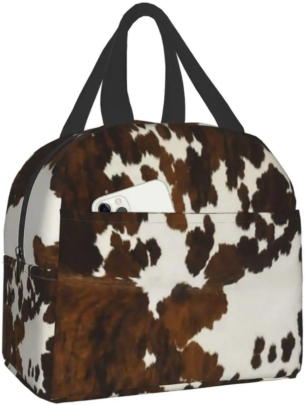 Brown Cow Print Cartoon Insulated Lunch Bag for Women