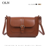 Brown Leather Crossbody Messenger Bag for Women Medium Size Retro Handbag