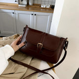 Brown Leather Crossbody Messenger Bag for Women Medium Size Retro Handbag
