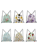 Floral Printed Drawstring Backpack Unisex Eco-Friendly Portable Storage Bag