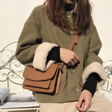 Brown Mini Square Bag Cover Envelope Shoulder Bags For Women Leather Handbags