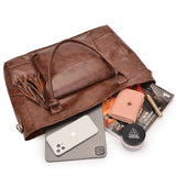 Brown PU Large Women Tote Bag with Leather Strap and Tassel