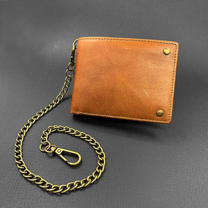 Brown Slim Leather Wallet RFID Blocking Bifold Chain Wallet for Men