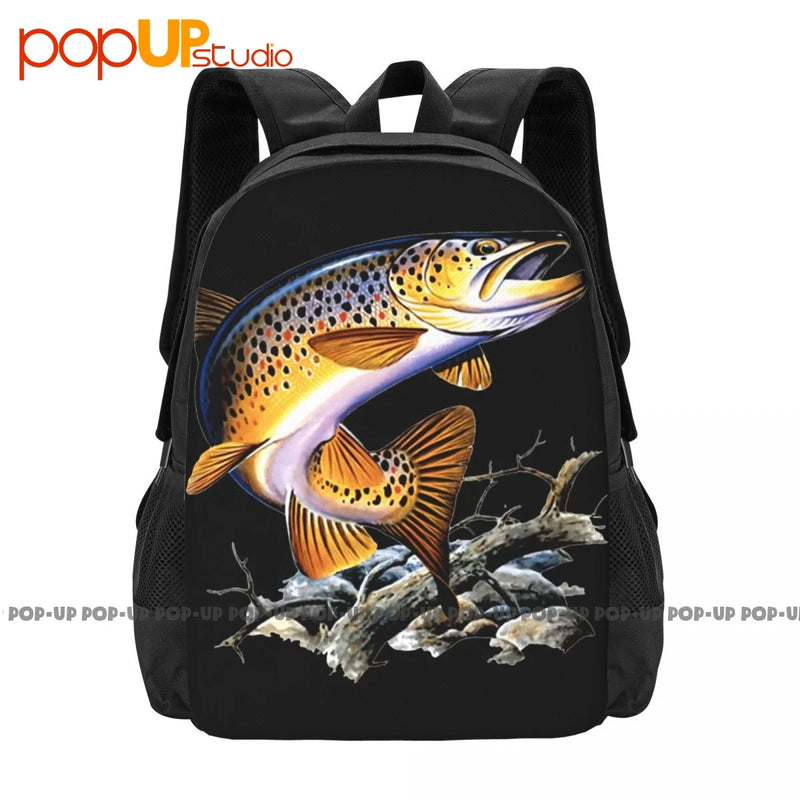 Brown Trout Fishing Backpack Large Capacity Gym Training