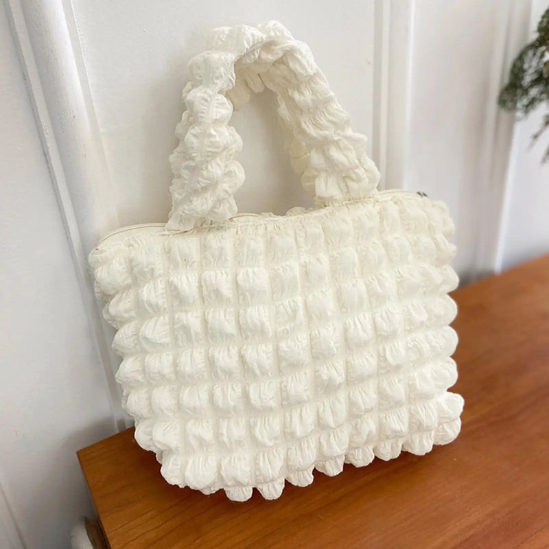 Chiffon Polyester Women Handbag with Zipper Big Capacity Shopping Bags