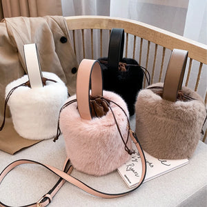 Faux Fur Winter Bucket Bag Women Shoulder Crossbody Bag Plush Hand Bags