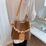 Leather Tote Bag Letter Print Crossbody Bucket Bag