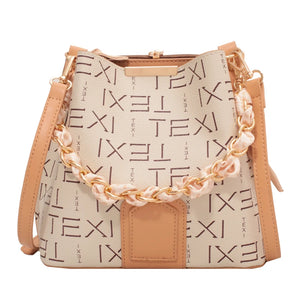 Leather Tote Bag Letter Print Crossbody Bucket Bag