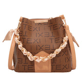 Leather Tote Bag Letter Print Crossbody Bucket Bag