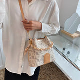 Leather Tote Bag Letter Print Crossbody Bucket Bag
