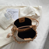 Leather Tote Bag Letter Print Crossbody Bucket Bag