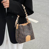Leather Tote Bag Letter Print Crossbody Bucket Bag