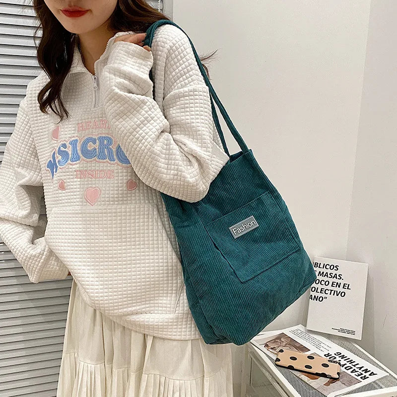 Corduroy Bucket Bag Large Capacity Tote Female Handbags
