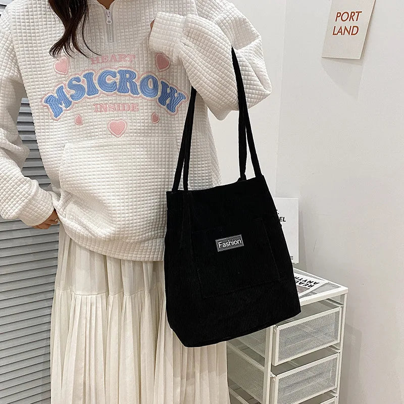 Corduroy Bucket Bag Large Capacity Tote Female Handbags