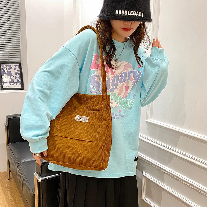 Corduroy Bucket Bag Large Capacity Tote Female Handbags