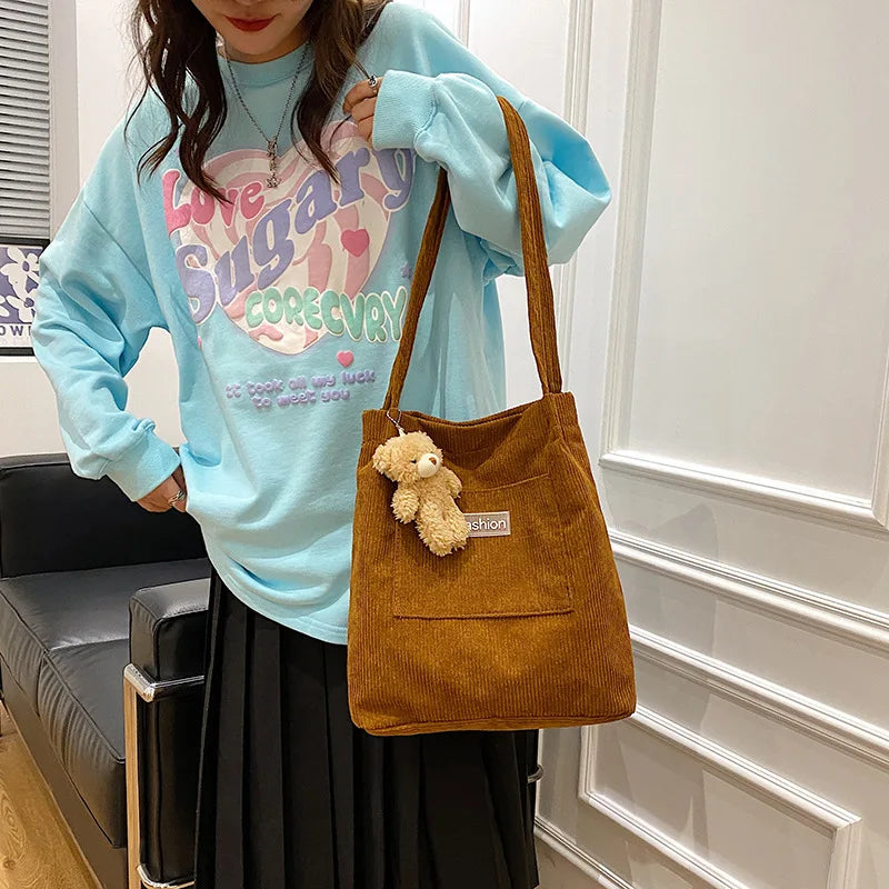 Corduroy Bucket Bag Large Capacity Tote Female Handbags