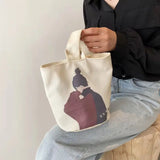Oil Painting Canvas European Ins Bucket Handbag for Women