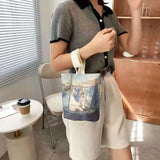 Oil Painting Canvas European Ins Bucket Handbag for Women