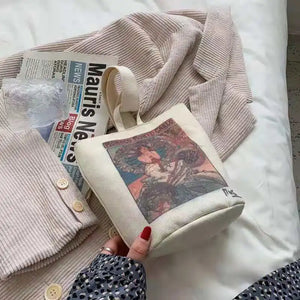 Oil Painting Canvas European Ins Bucket Handbag for Women