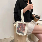 Oil Painting Canvas European Ins Bucket Handbag for Women