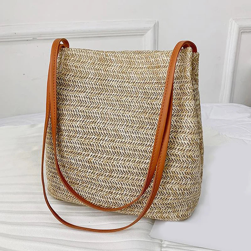Vintage Woven Straw Beach Bag Bohemian Tote