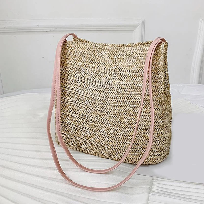 Vintage Woven Straw Shoulder Bag Beach Tote