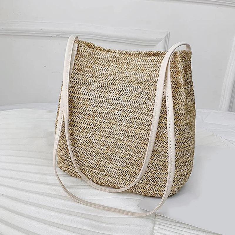 Vintage Woven Straw Shoulder Bag Beach Tote