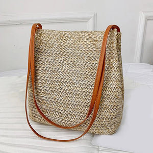 Vintage Woven Straw Beach Tote Bag Bohemian Summer Handbag