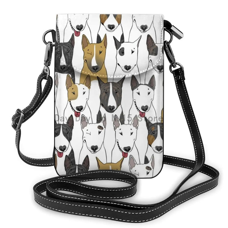 Bull Terrier Prints Crossbody Wallets Leather Messenger Bag