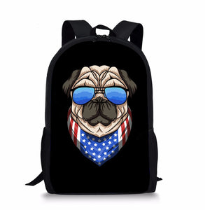 Bulldog Pattern Boys School Bag with Padded Back