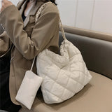 Quilted Nylon Chain Shoulder Bag for Women Winter