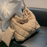 Quilted Nylon Chain Shoulder Bag for Women Winter