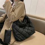 Quilted Nylon Chain Shoulder Bag for Women Winter