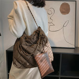 Quilted Nylon Chain Shoulder Bag for Women Winter