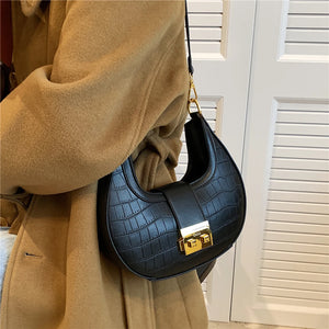 Crocodile Pattern Small Shoulder Bag Saddle Crossbody Purse