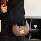 Crocodile Pattern Small Shoulder Bag Saddle Crossbody Purse