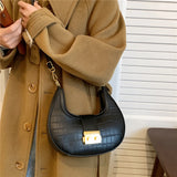 Crocodile Pattern Small Shoulder Bag Saddle Crossbody Purse